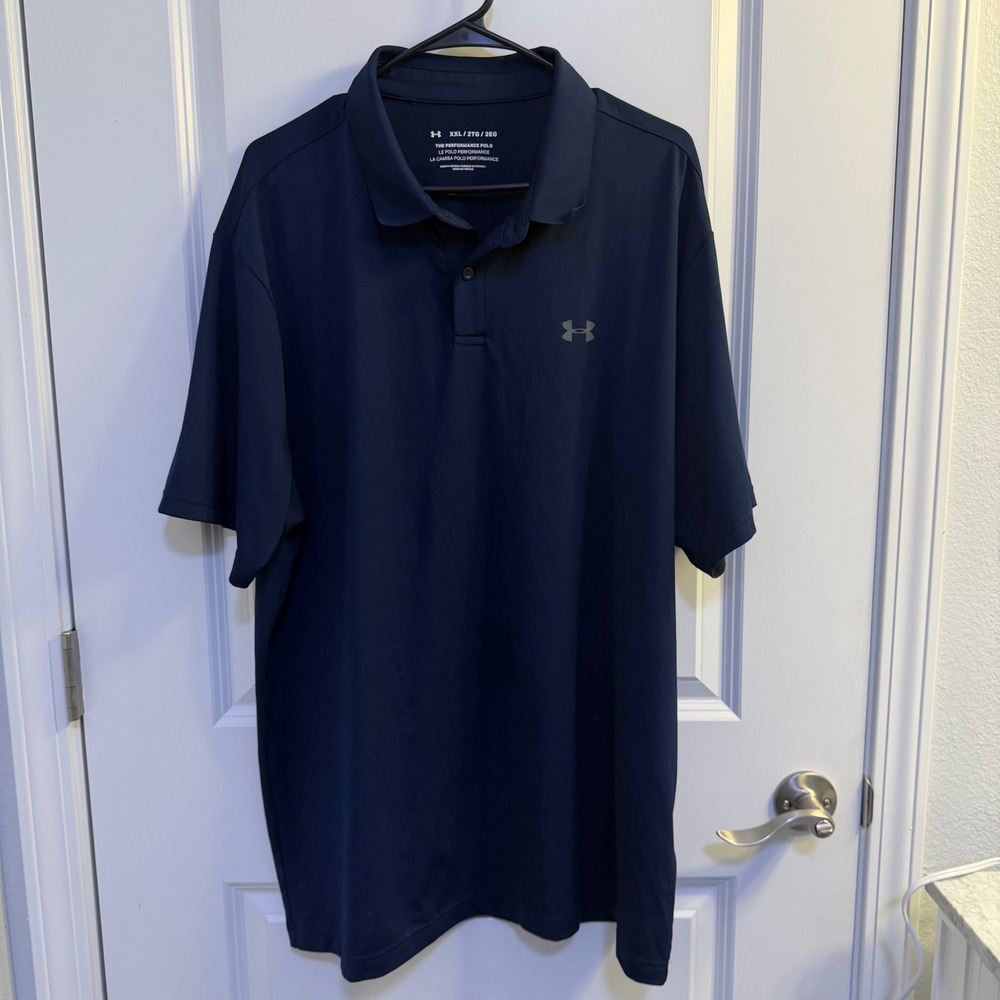 Under Armour Mens XXL Performance Polo Shirt Navy Blue Short Sleeve Golf UA Logo